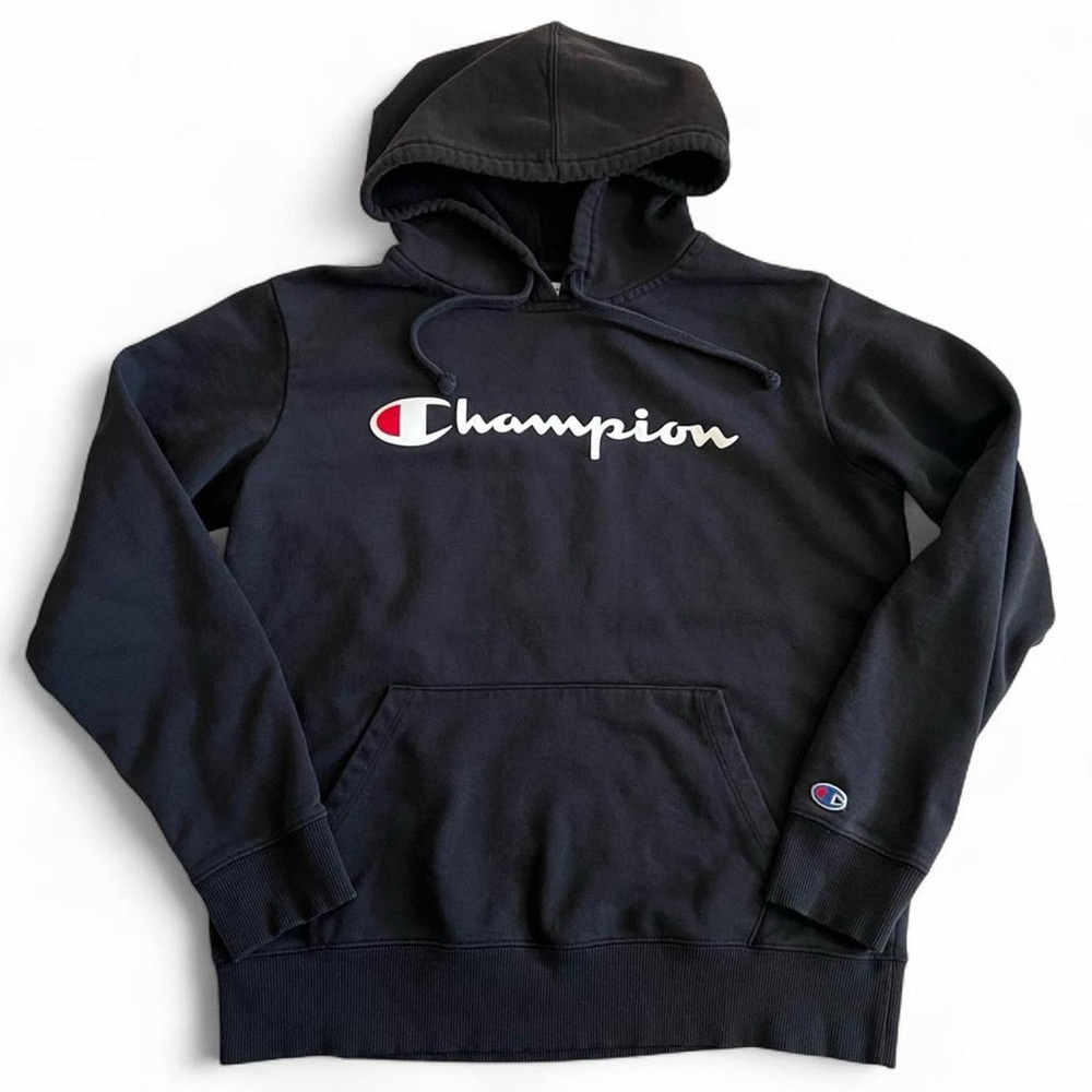 Champion Black Pullover Hoodie with Script Tag